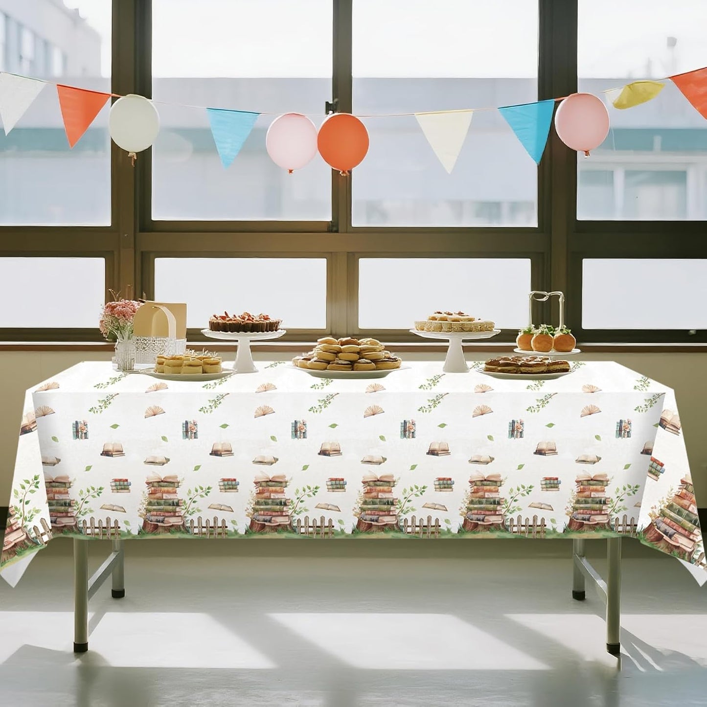 3Pcs Book Themed Party Tablecloth, 54 x 108 Inch Book Club Plastic Table Cover, Waterproof Library Reading Themed Table Cloths for Reading Party, Storybook Baby Shower Decorations