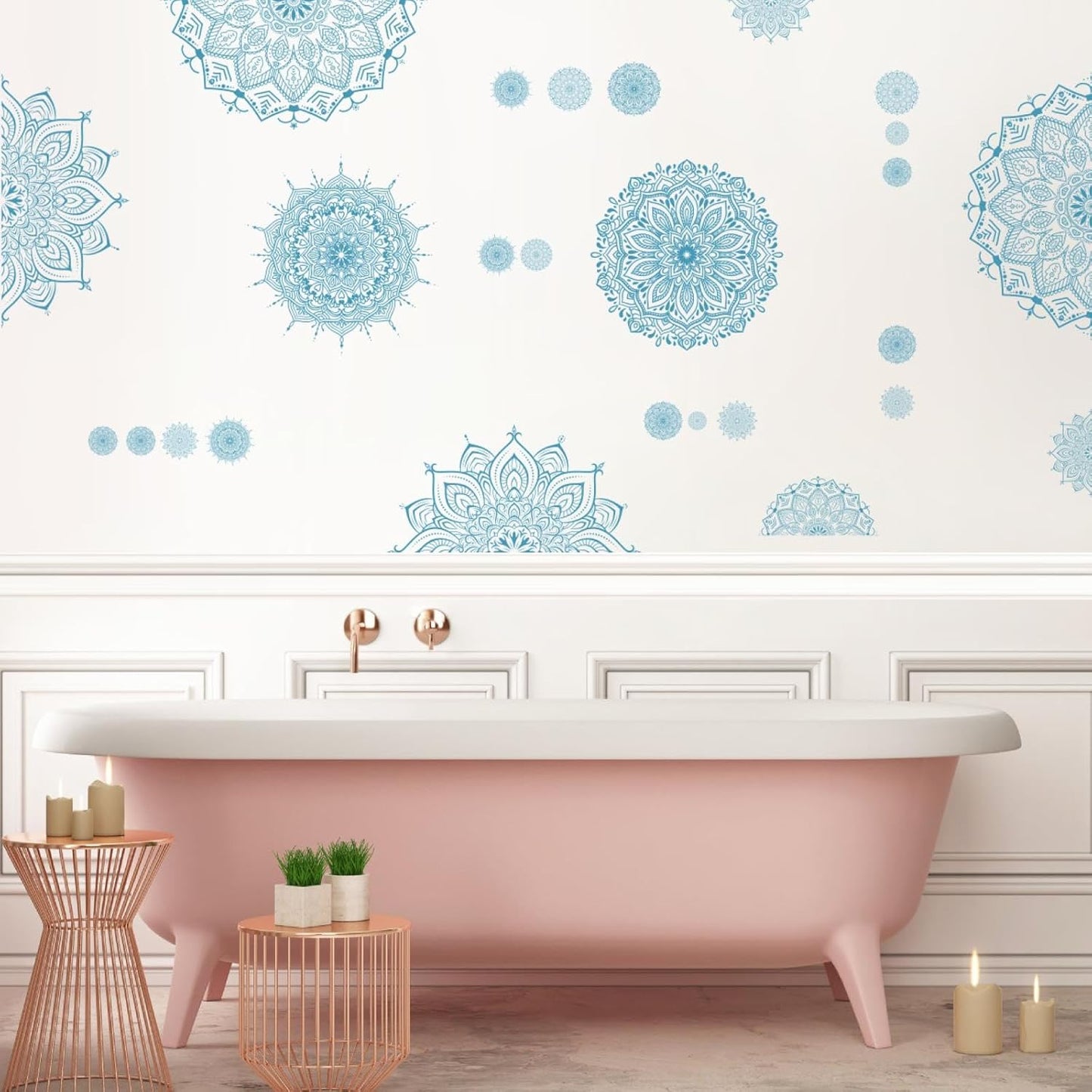 Blue Mandala Wall Stickers Large Mandala Wall Decals Peel and Stick Lotus Flower Stickers Headboard Art Decoration Modern Blue Art Decals for Living Room Bedroom Yoga Decor