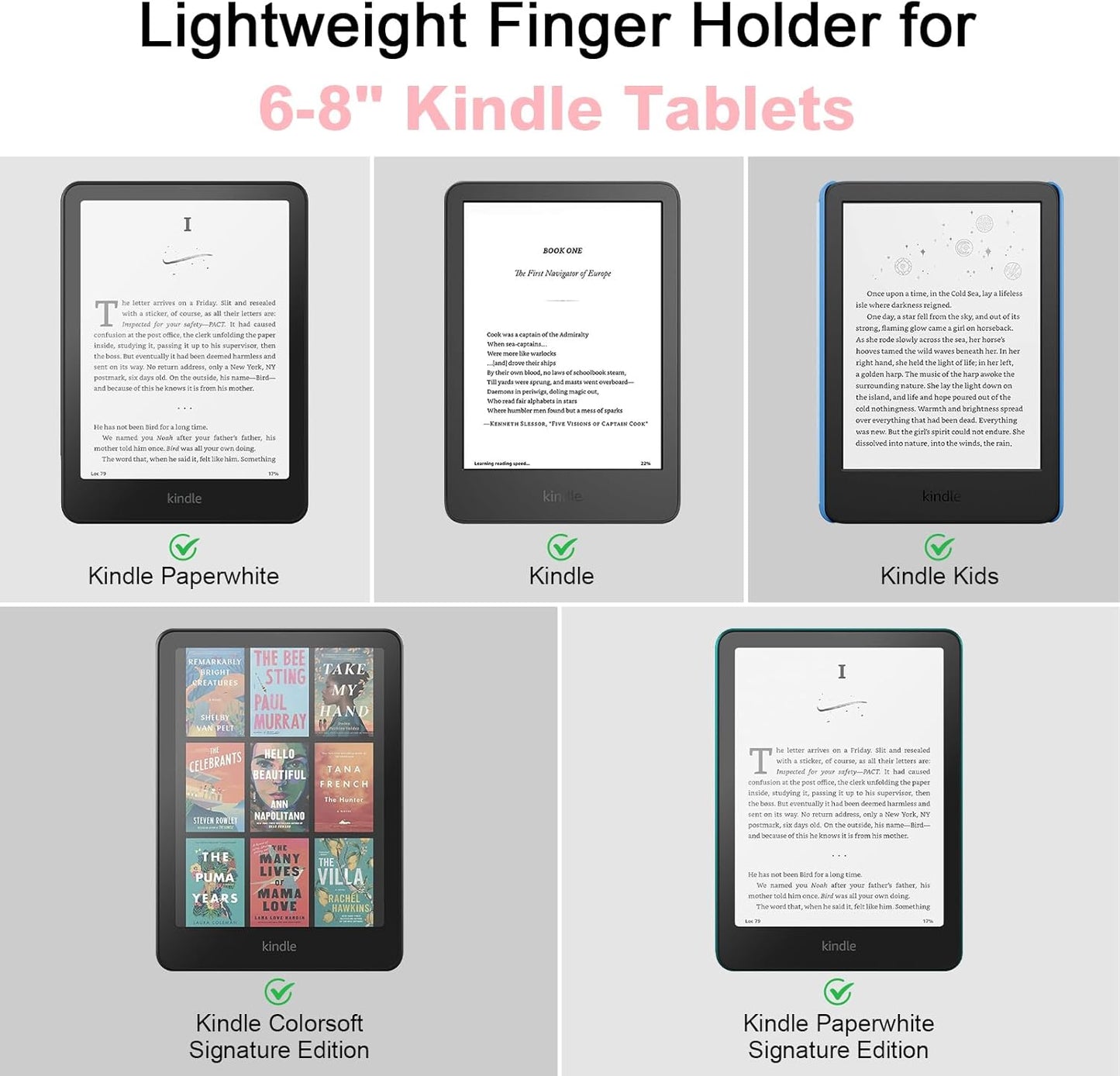 2 Pack Comfortable Hand Strap for Kindle and Tablets, Kindle Accessories for Reading in Bed, Secure and Lightweight Grip Holder for 4.7-8" Tablet/Paperwhite/Kobo/Oasis/E-Book/Phone (Pink)