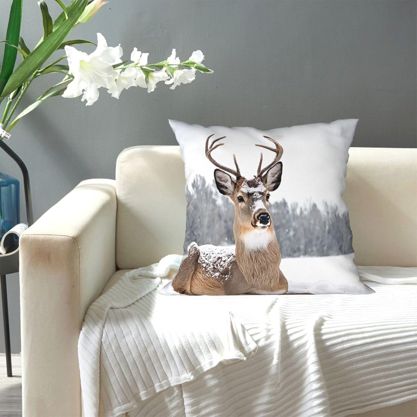 All-Season Square Pillow Covers 18"X18", Wild Deer, Decorative Throw Pillow Covers for Sofa Bed Couch, Hidden Zipper Cushion Cover, Square Lumbar & Accent Pillowcases for Home Decor