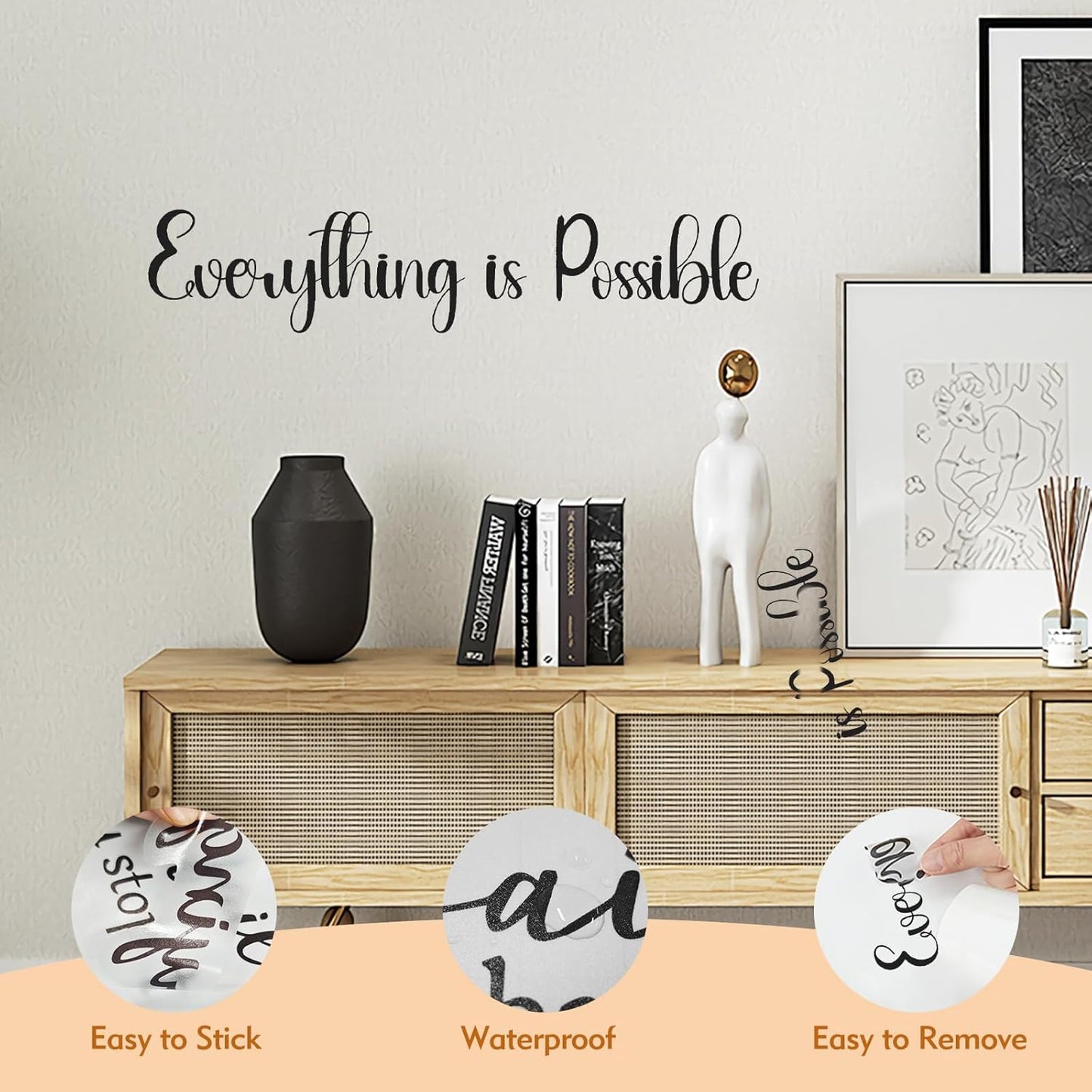 6 Sheets Decals for Walls, Inspirational Wall Stickers, Motivational Wall Decals Peel and Stick, Positive Saying Wall Art for Bedroom Office Teen Room Decor (Never Give up, Dream Big & More)