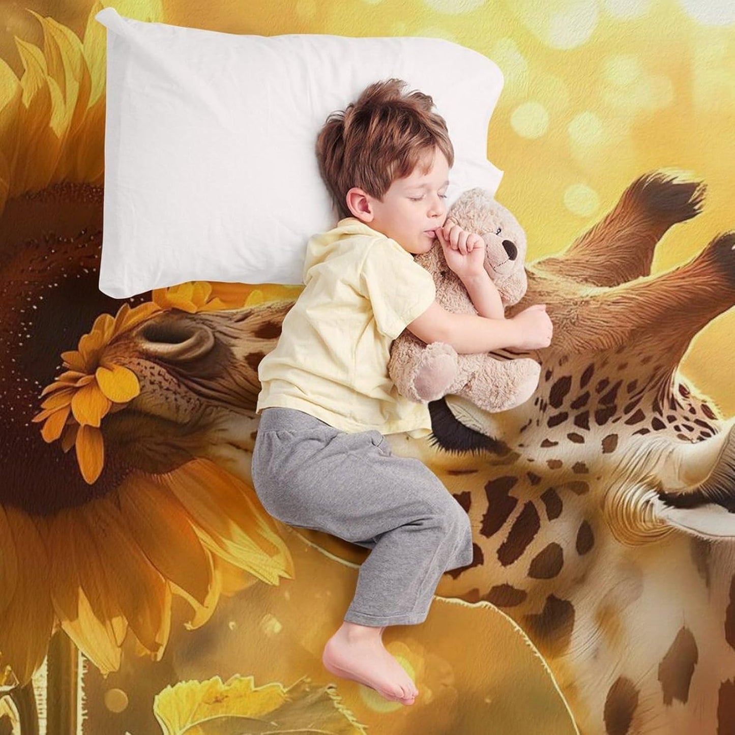 Giraffe and Flower Throw Blanket for Couch Bed Plush Cozy Fuzzy Flannel Blanket for All Season 50"x60"