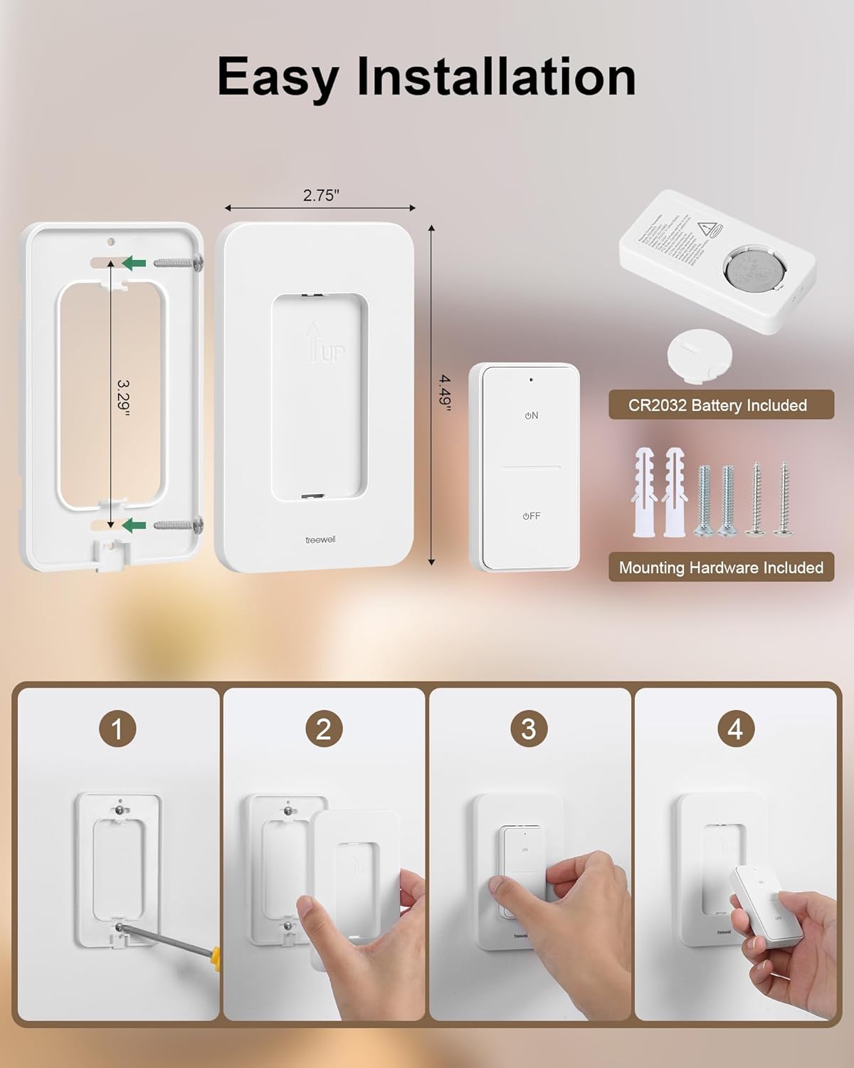 Remote Control Outlet Wireless Wall Switch, 200FT Long Range RF Remote Light Switch, Mini Electrical Outlet Plug, 15A/1875W High-Power for Lamps, Lights, Household Appliances, ETL Listed