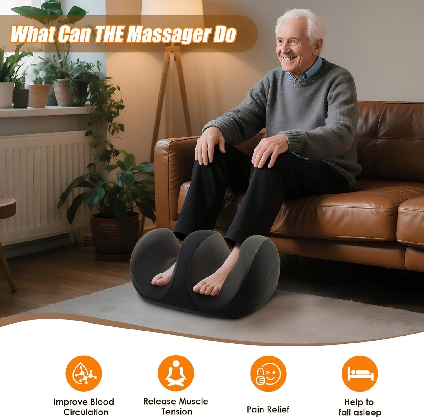 Foot Massager with Heat, Shiatsu Kneading Foot and Calf Electric Massager Machine with Roller, Massage Feet/Arm/Calf/Ankle for Relax, Plantar Fasciitis, Pain Relief, Gifts for Women & Men, Black