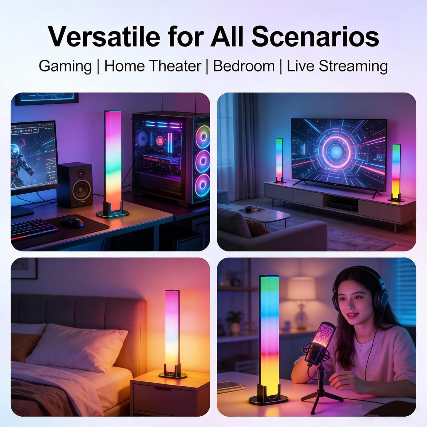 RGB Light Bar WiFi TV Backlight, Multicolor LED Game Light with App Control, Dimmable Color Changing Desktop Atmosphere Lamp for Home Office Bedroom Gaming Room