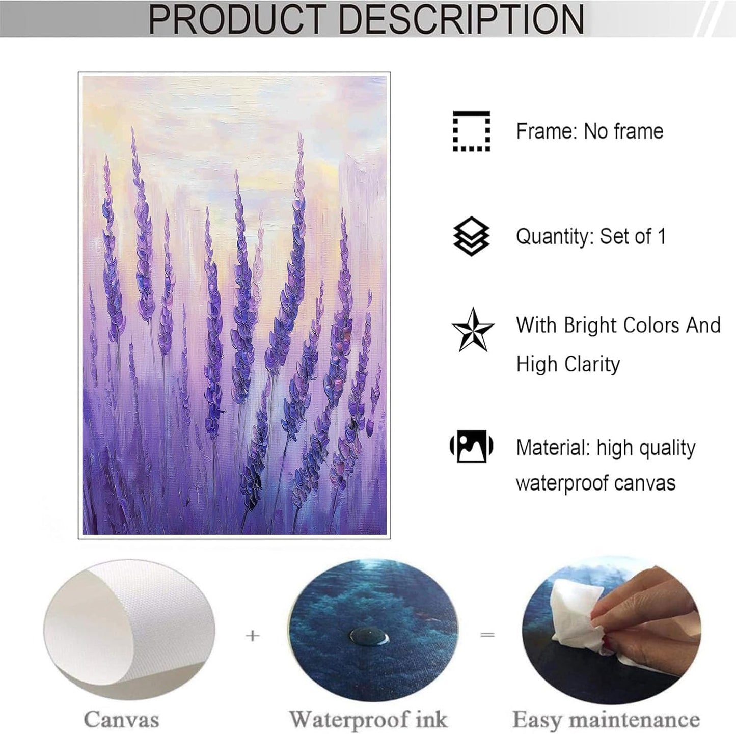 GDJSMIN Fantasy Theme Wall Art, Lavender Oil Painting Poster for Reading Room Living Room Decor 24 x 36 inch Unframed