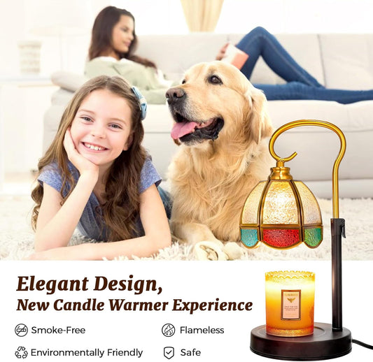 LAYUKI Candle Warmer Lamp with Timer, Dimmable, Adjustable Height, Birthday Gifts for Women Mom, House Warming Gifts New Home Decor, Wax Warmer Lamp for Jar Candles with 2 Bulbs (Colored Shade)