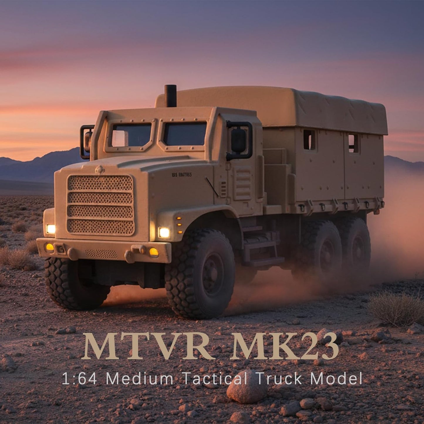 1/64 Military Truck Tactical Truck Model Armored Car MTVR MK23 Military Off Road Vehicle Die-cast Metal Model Kit Medium Multifunctional Car for Collection or Gift(Desert Yellow)
