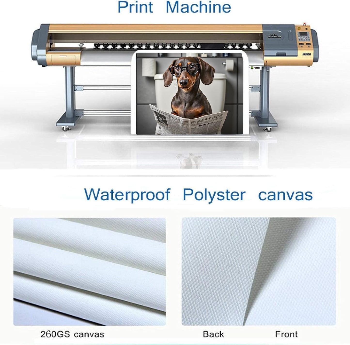 Humorous Animal Canvas Wall Art, Dachshund Sitting On The Toilet Reading The Newspaper Poster Print For Bathroom Living Room Decor 24 X 36 Inch Unframed