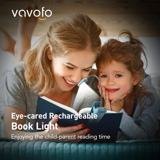 VAVOFO Rechargeable Book Light, Blue Light Blocking, Amber 1600K Clip On Reading Light, Eye Care 7 LEDs Kids Book Light for Reading in Bed with Power Indicator for Bookworms (Mint Blue)