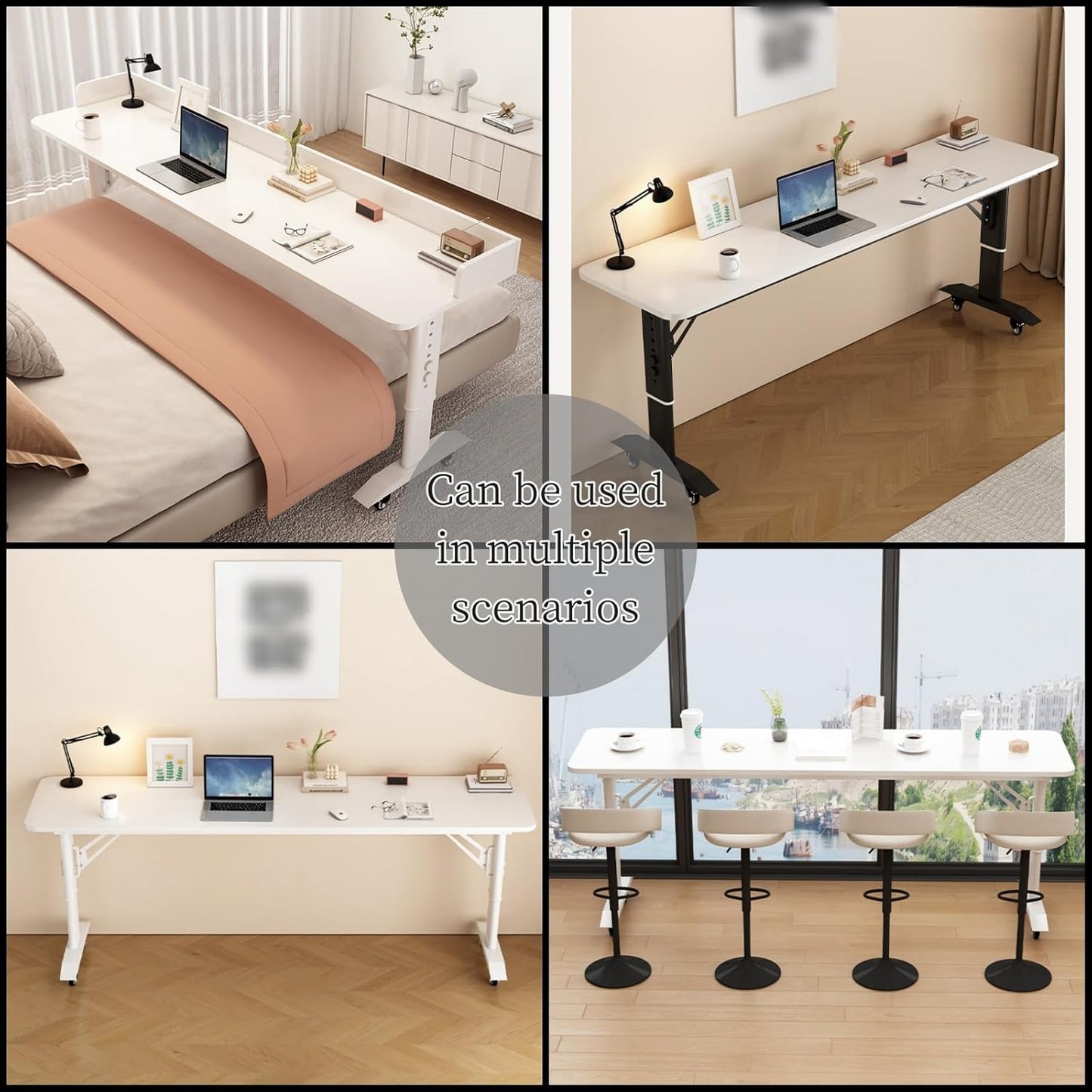 Adjustable Height Bed Desk with WheelsMobile Overbed Table Solid Wood Computer Table for Bed Versatile Over The Bed Desk Portable Bedside Workstation