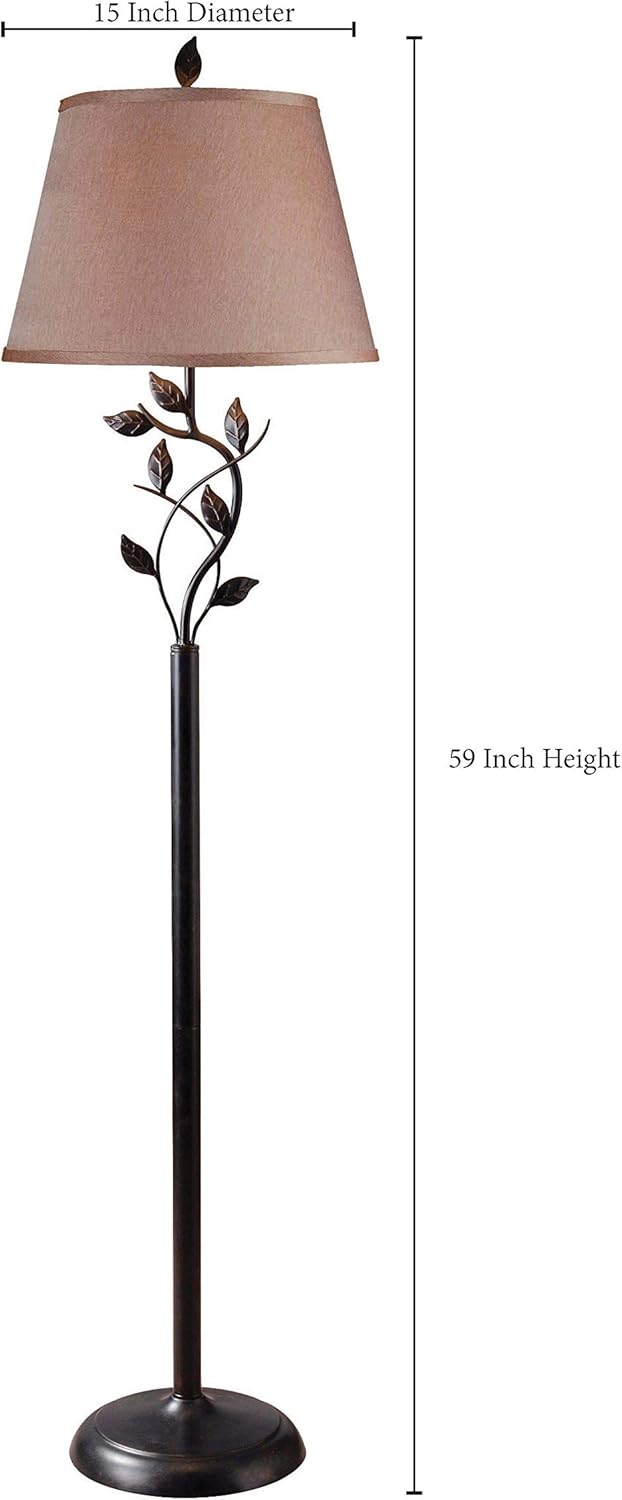 Kenroy Home 32240ORB Ashlen Floor Lamp with Oil Rubbed Bronze Finish, Rustic Style, 58.75" Height, 15" Width, 15" Depth