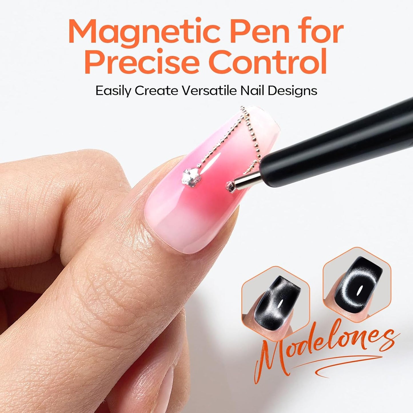 modelones Cat Eye Magnet Set for Nails, Heart Cateye Powerful 3 IN One Magnetic Pen Nail Design Square Double Head Round Magnets Tool Glassy Moon French Flower Cats Eye Effect Manicure DIY Gift