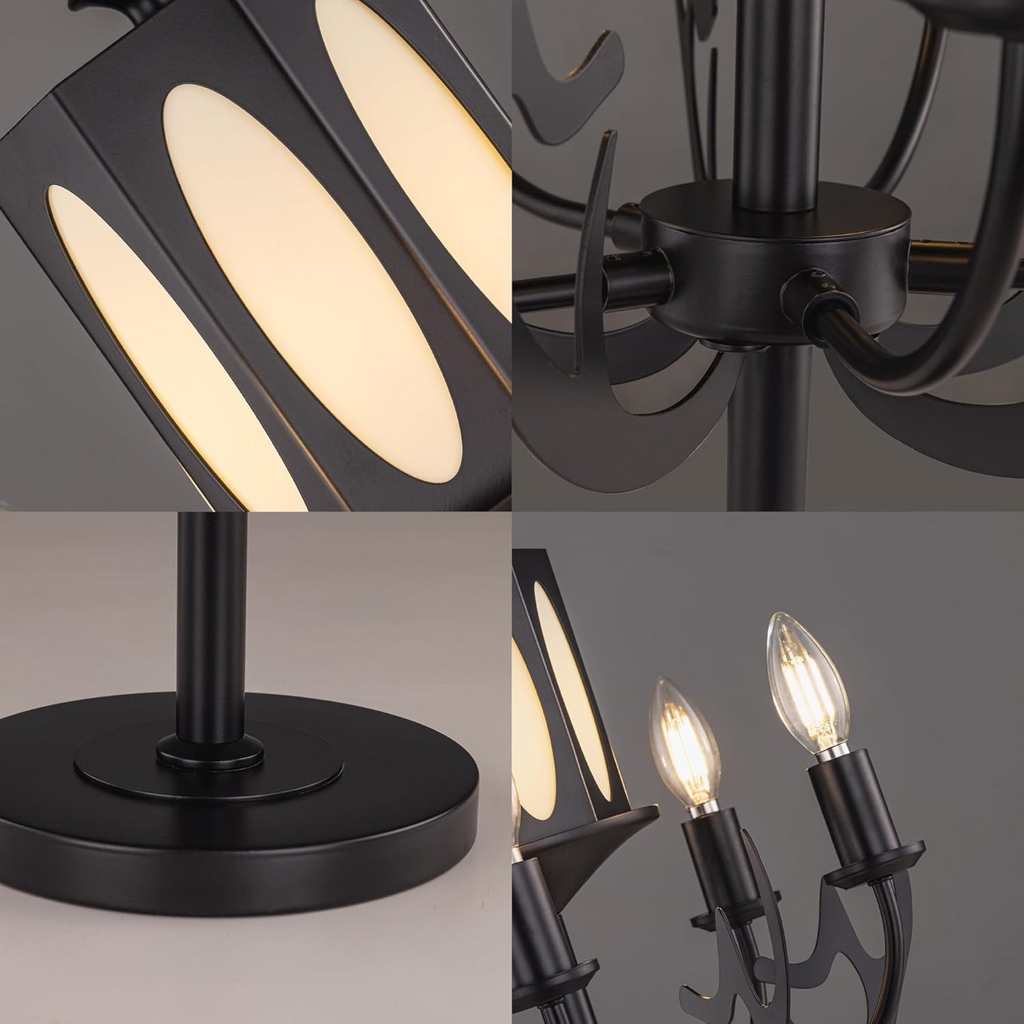 Wellmet Vintage Black Table Lamp, 5-Light Farmhouse Modern Table Lamp, for Living Room, Entryway, Hallway, Bedroom, Reading Room, (E12 Bulb Base)