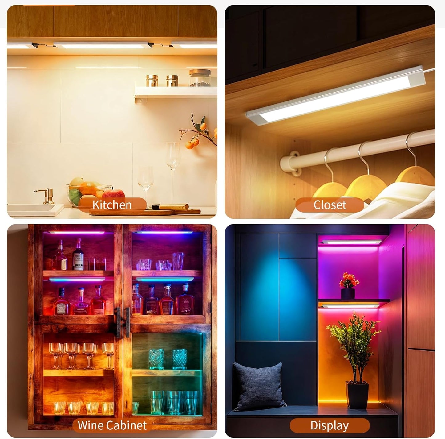 VST 6Pack RGB Under Cabinet Lighting with Adjustable White Light, Ultra-Thin LED Light Bars, APP & Voice Control (Alexa/Google), Remote & Button Control, Linkable Lights for Kitchen Cabinets, Shelves