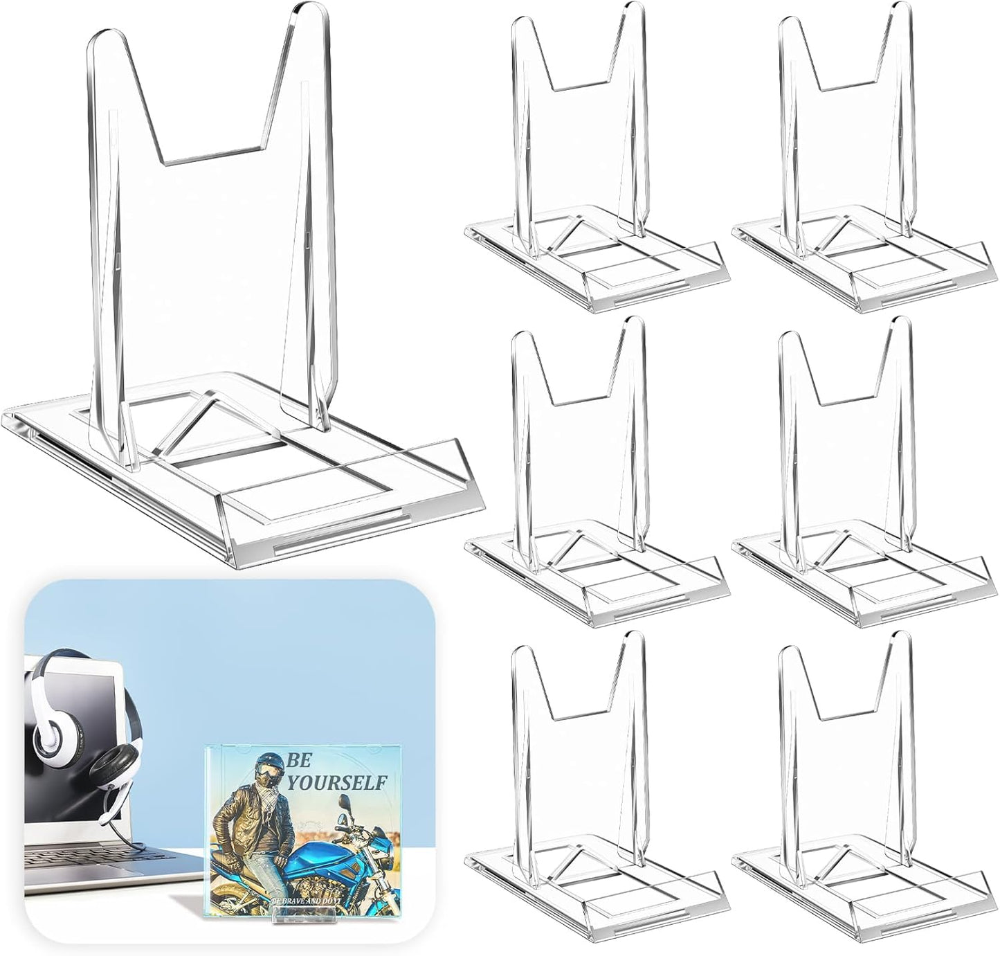 Marsui 6 Pack Acrylic Record Stand Display Adjustable Tabletop Album Now Playing Holder Clear Video Game Holder Stand DVD CD Easel Collector for Home Office Comic Book Magazine Postcard Artworks