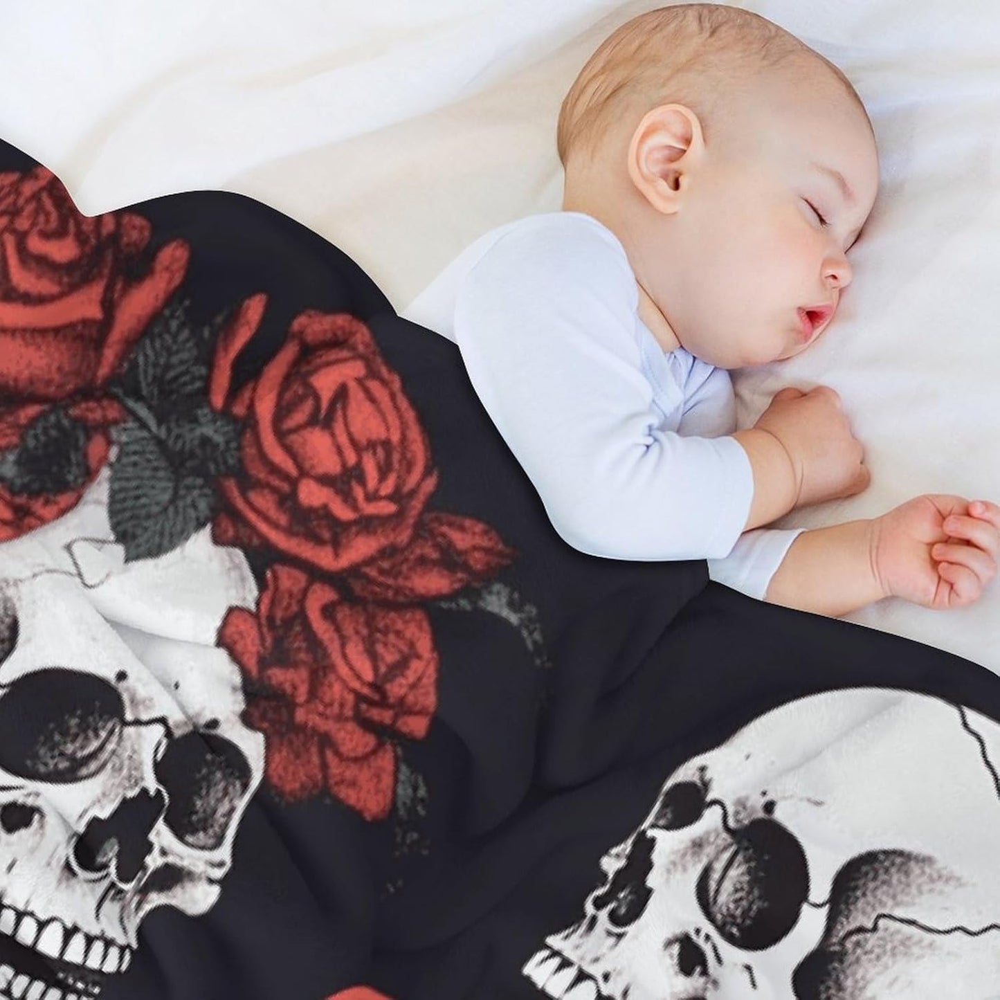 Rose and Skeleton Blanket Super Soft Lightweight Throw Blanket Cute Cozy Warm Bed Blanket Decorative Fuzzy Blanket All-Season Home Decor Gift for Sofa Couch Living Room 40"*50" (100 * 130cm)