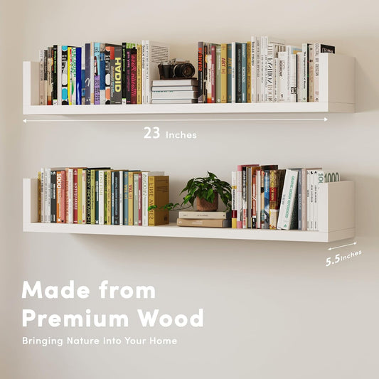Wall Bookshelf, Set of 3, U Shaped Floating Bookshelf, Hanging Bookshelves for Wall, Wall Mounted Shelves for Living Room Bedroom Office (White, 23.6 Inches, 3)