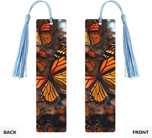 Monarch Butterflies Wood Bookmark for Book Lovers Birthday Teachers Gift, Handmade Craft Book Marks Ornaments with Tassel Exquisite Reading Page Markers for Men Women
