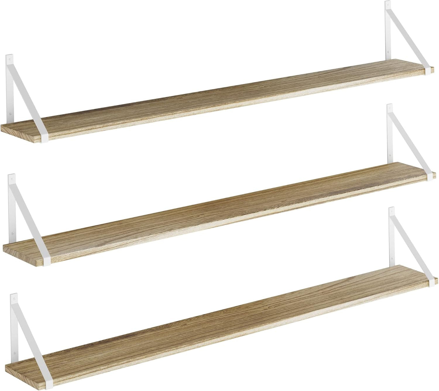 Wallniture Bora Long Floating Shelves, 48" x 6" Wall Bookshelf Living Room Decor, Rustic Wall Mounted Shelves for Bedroom, Office, Kitchen and Bathroom, Set of 3, Burnt