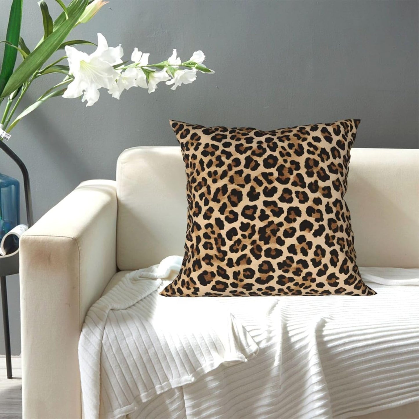 All-Season Square Pillow Covers 18"X18", Wild Leopard Animal, Decorative Throw Pillow Covers for Sofa Bed Couch, Hidden Zipper Cushion Cover, Square Lumbar & Accent Pillowcases for Home Decor