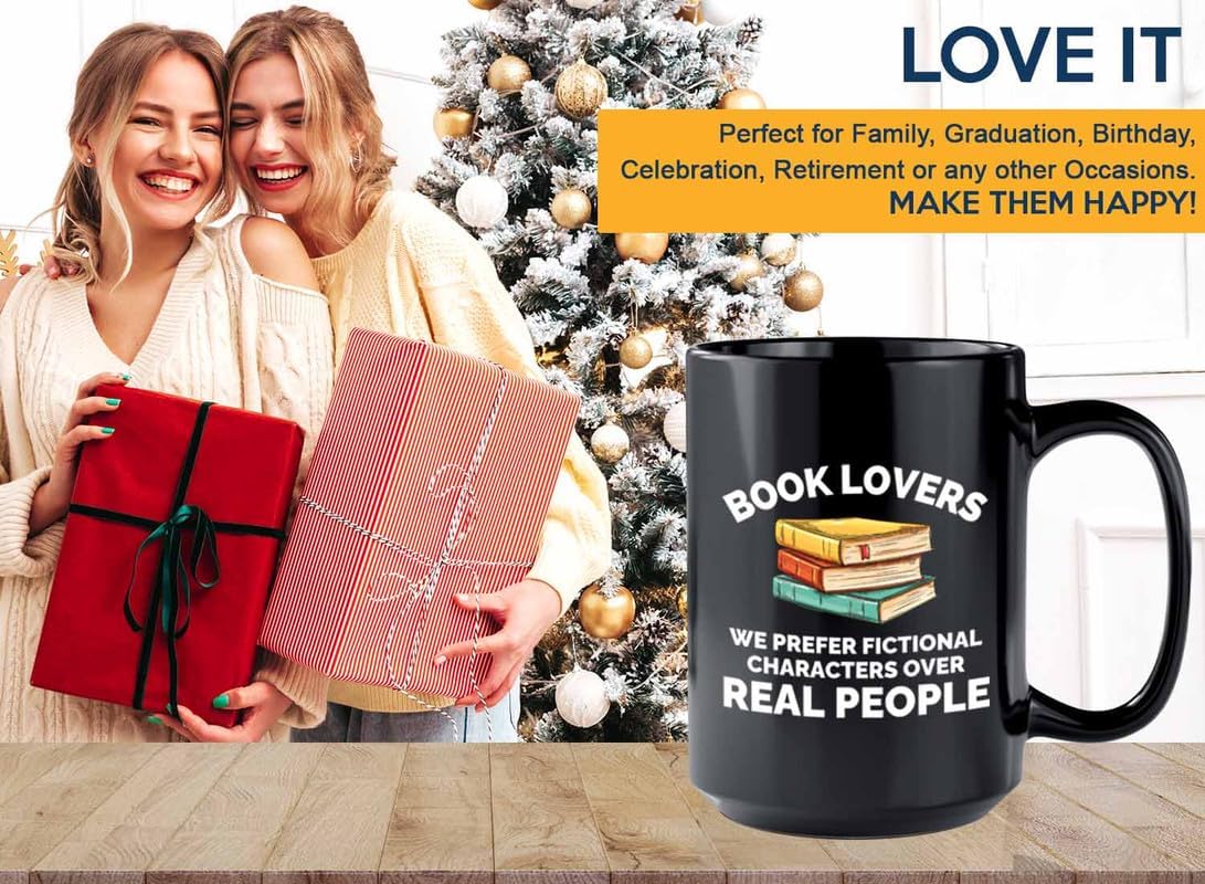 Book Lover Coffee Mug 15oz Black - We prefer fictional - Gift For Poets Bookish People Bibliophile Librarian Book Club Reader