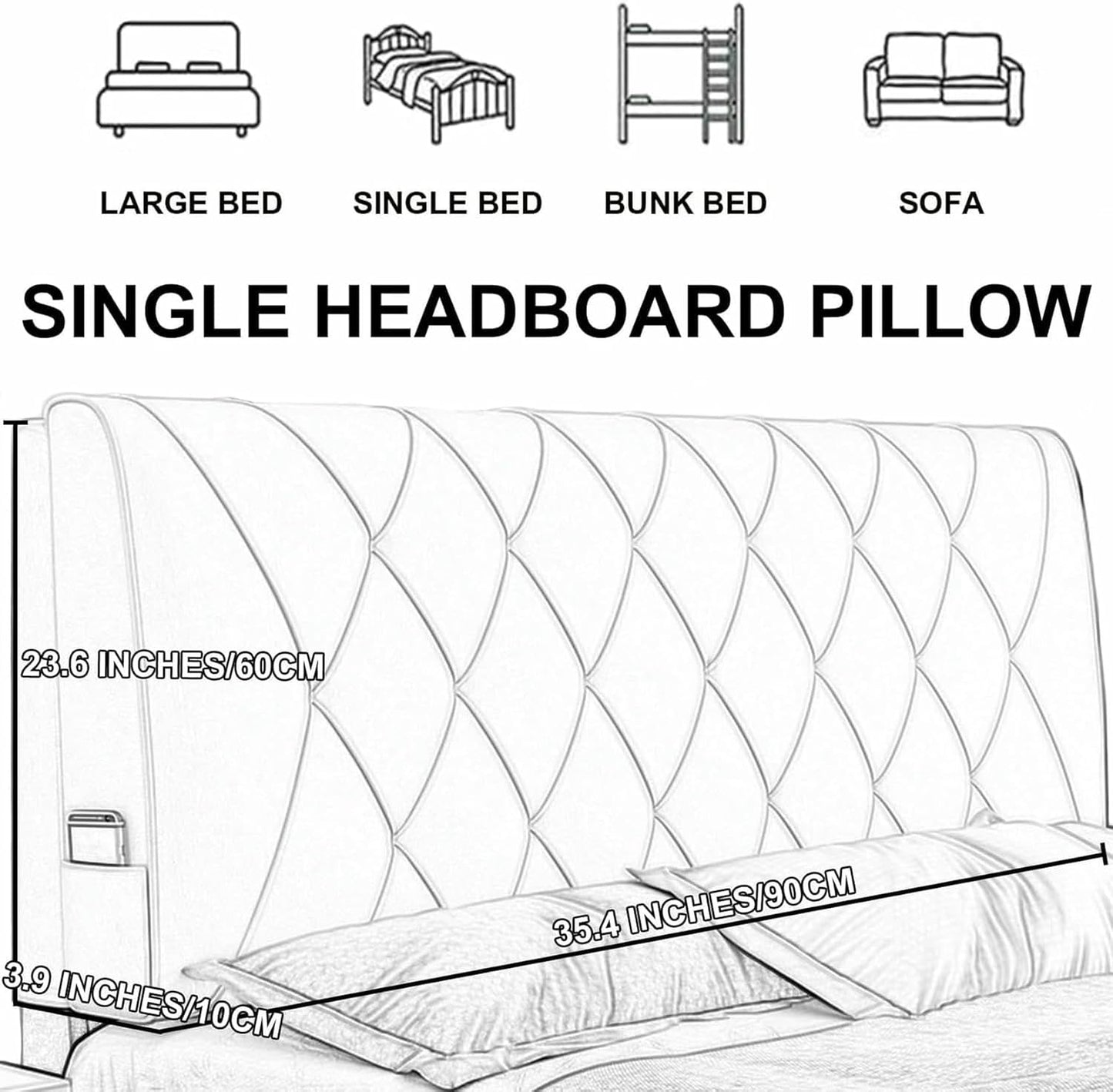 Rectangle Headboard Cushion Bedside Support Cushion Large Backrest,Fleece Reading Pillow Wall Pillowboard Neck Lumbar Upholstered Bedroom Daybed Bolster,Gray1,Straps 79"/King
