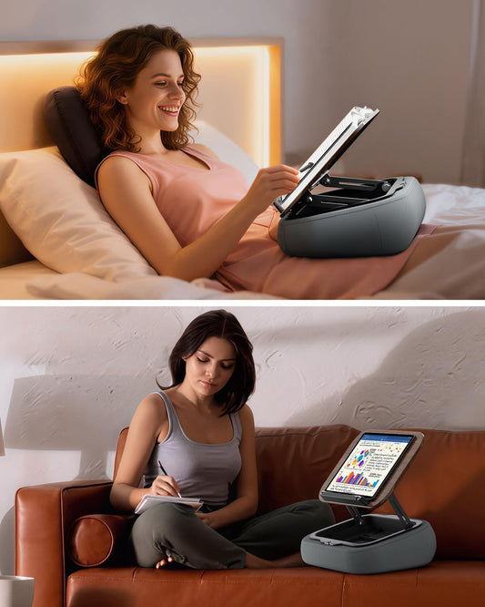 Adjustable Pillow Book Stand with Storage, Ergonomic Lap Beanbag Reading Pillow for Bed & Desk, Multi-Angle Book Stand Pillow Holder, Hands-Free Lap Reading Stand for Books, Tablets & iPad