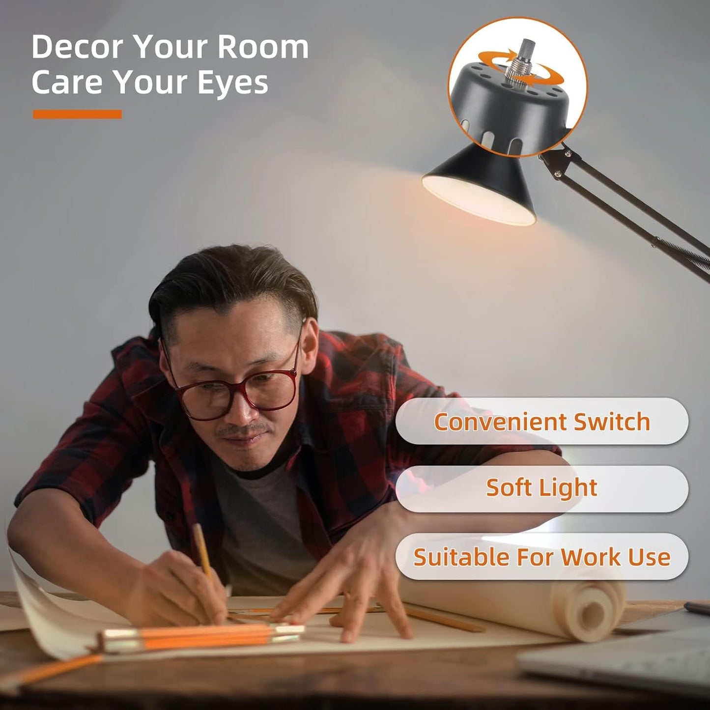 Hypool 2 Pack Desk Lamp w/A19 E26 LED Bulb for Home Office Eye-Caring Metal Extra Tall Swing Arm High Intensity Clamp Flexible Gooseneck Side Table Working Reading Computer Workbench 3000K Warm Light