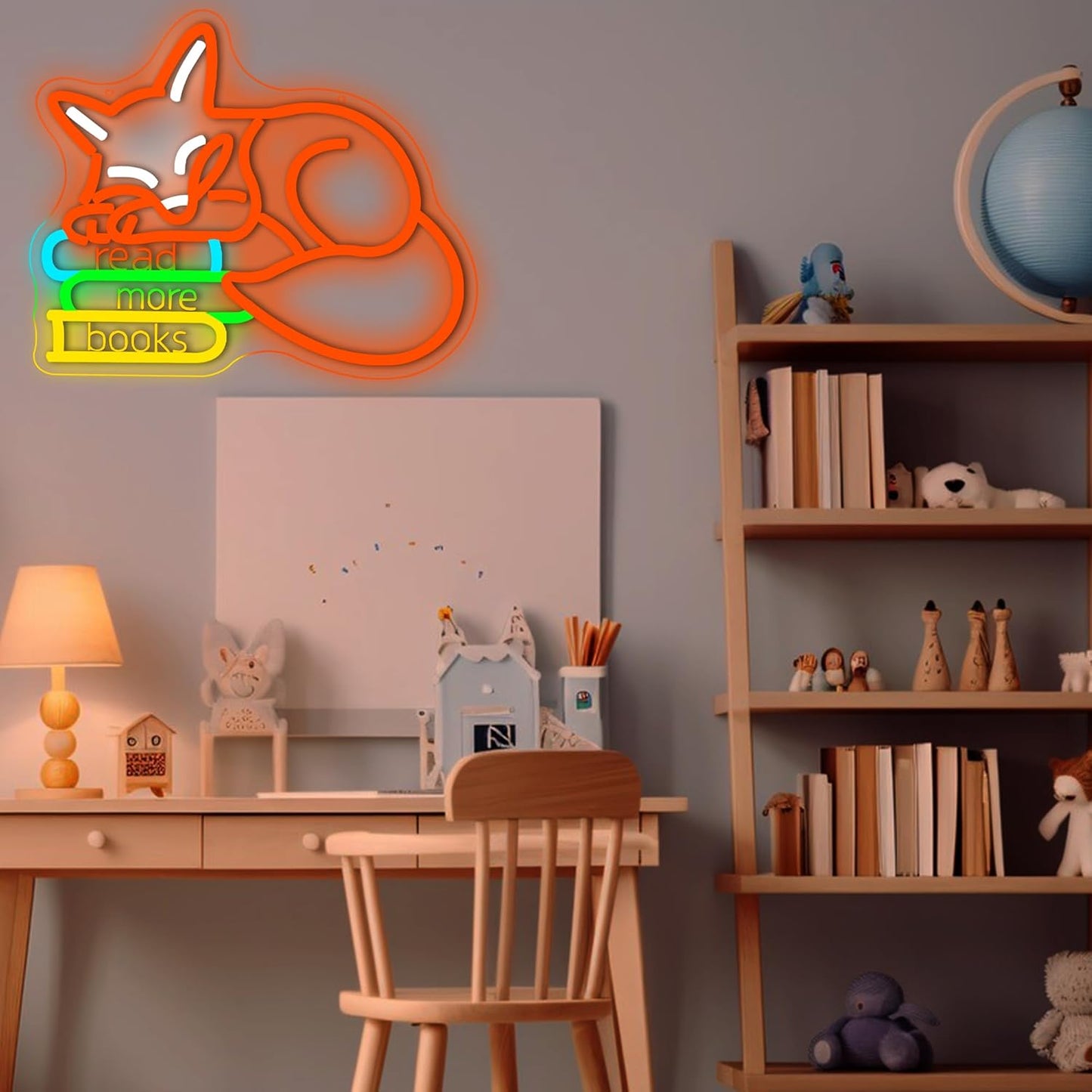 Read More Books Neon Sign for Wall Decor Read Book Neon Light for Classroom Reading Room Dimmable Reading Fox LED Sign for library Study Room Bedroom Party Birthday Gifts Size 14.3 * 11.7 In(TWP347)