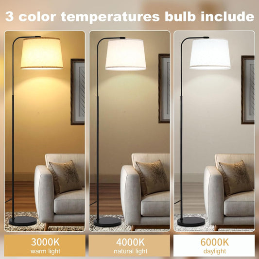 Arc Floor Lamps for Living Room, Modern Floor Lamp for Bedroom, Foot Pedal Control Standing Lamps with Adjustable Linen Lampshade, Tall Lamp with 9W Bulb for Office Reading Room Nursery (Black)