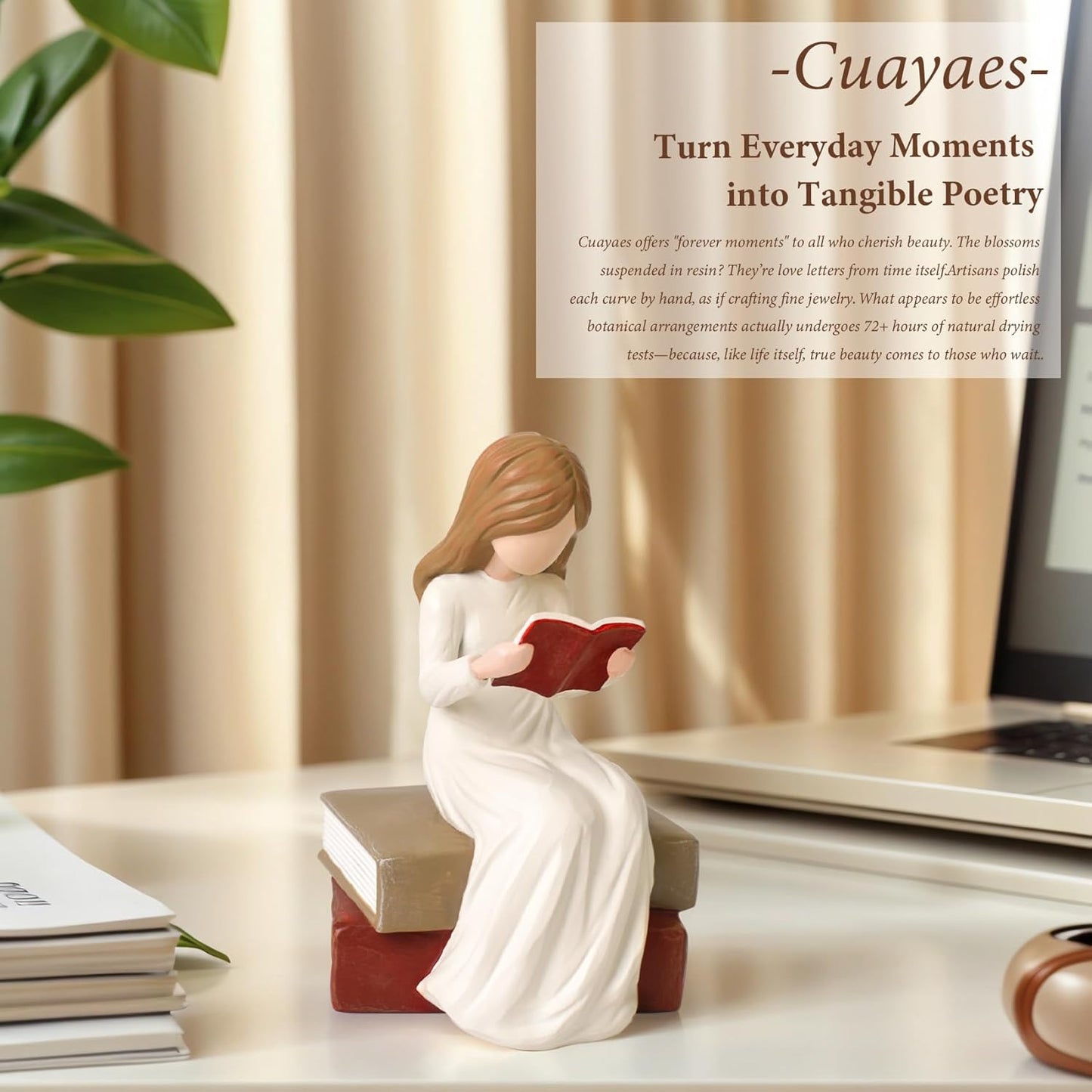 Cuayaes Gifts for Readers Book Lovers Women, Graduates, Students, Teachers, Caregivers, Bookshelf Decor Hand-Painted Sculpted Aesthetic Reading Figurines for Home Library Office Desk
