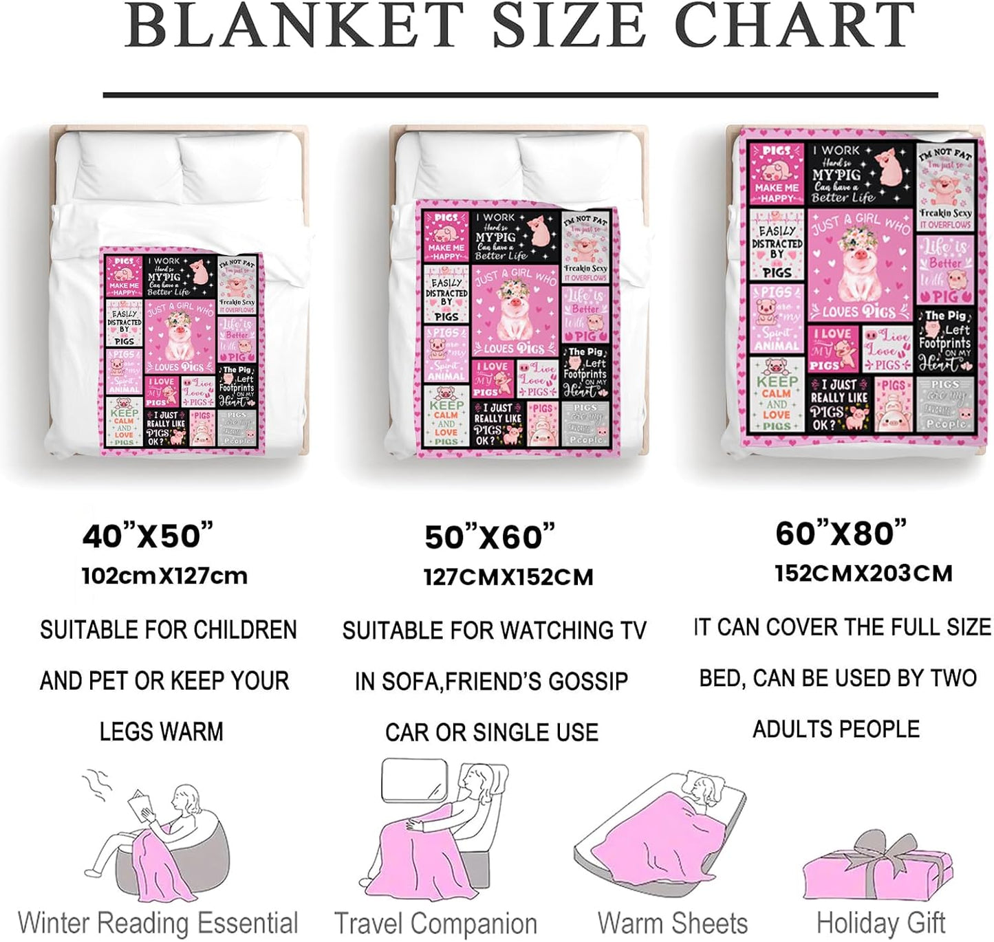 Pig Blanket Gifts for Women Stuff Blankets and Throws Plush Soft Warm Fleece Bedding Pigs Gifts for Women Girls Kids Adults Pig Lovers Birthday Decorations 60"X50"