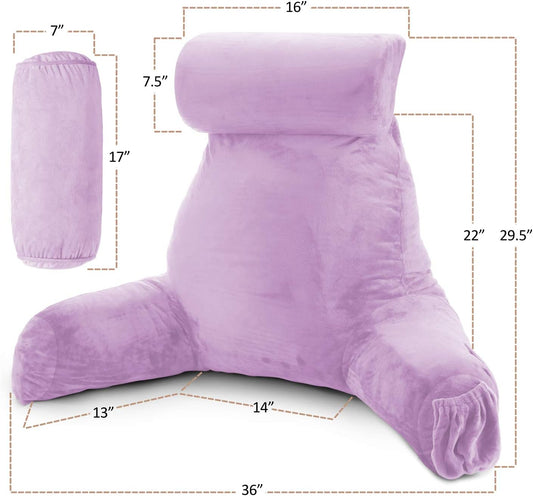 Nestl Reading Pillow with Portable Laptop Lap Desk - Shredded Memory Foam Back Support Pillow for Sitting Up in Bed and Couch Rest Pillows with Arms, Bed Tray Table with Foldable Legs, Lavender