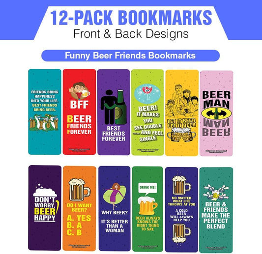 Creanoso Funny Beer Friends Bookmarks (2-Sets X 6 Cards) – Daily Inspirational Card Set – Interesting Book Page Clippers – Great Gifts for Adults and Professionals