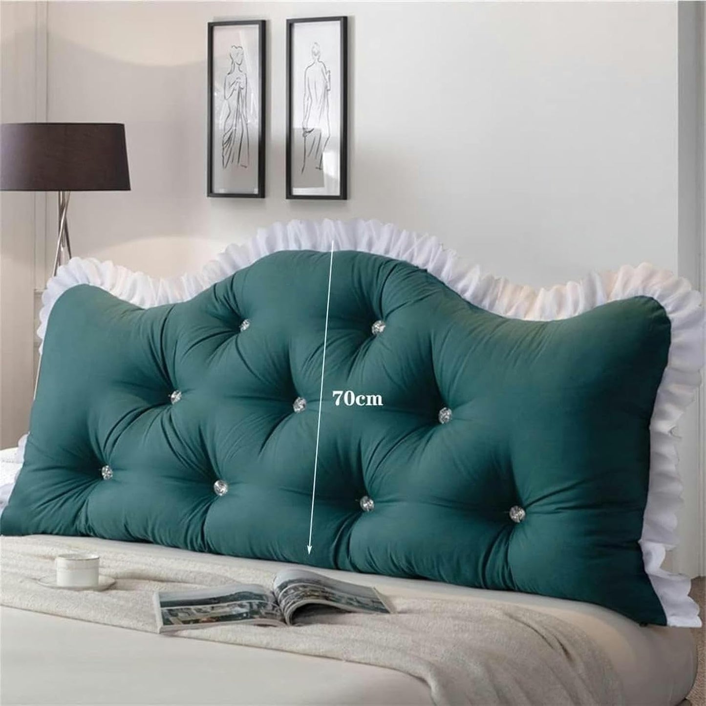 Solid Color Headboard Cushions, Removable Cover and Fixed Strap Heighten Soft Bolster Back Pillow Headboard Reading Pillow Bed Rest Pillows(Light Green,200cm)