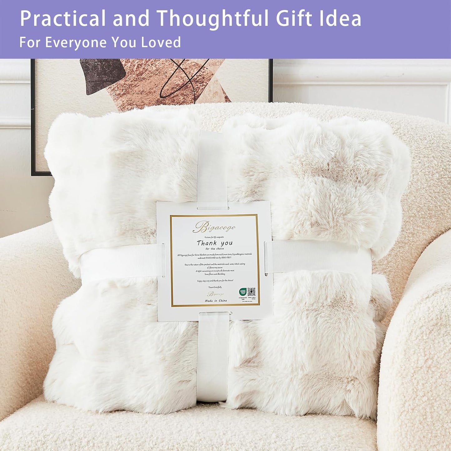 Bigacogo Faux Fur Throw Blanket for Couch, Fuzzy Soft Plush Thick Warm Bubble Blankets for Sofa Bed Living Room Décor, Cute Luxury Cozy Fluffy Throw Gift for Women Girls, 50"x60", Cream White