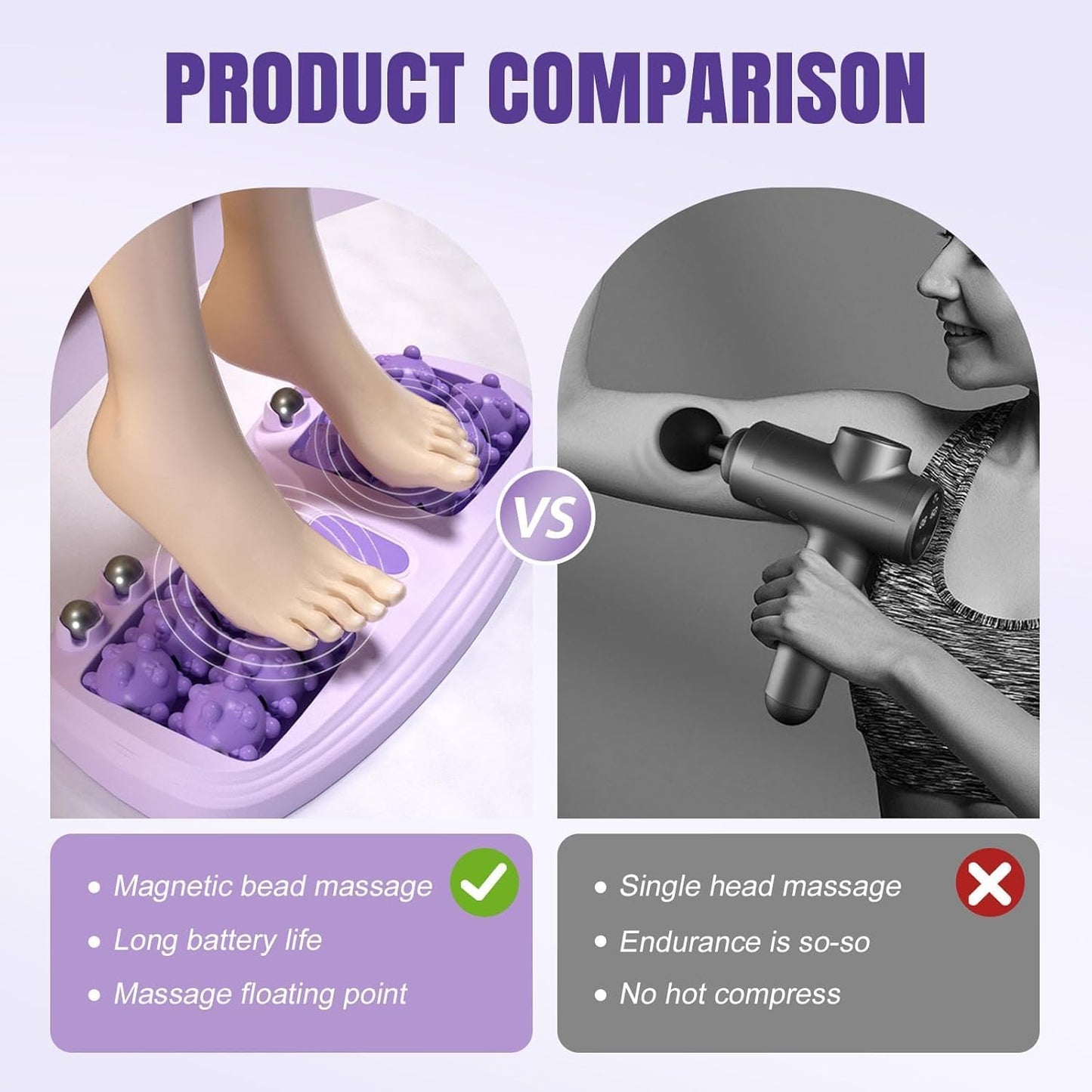 Portable Dual Foot Massage Roller, Foot Massage Roller with Magnetic Pressure Points, Tight Muscles & Sore Feet and Improved Circulation, for Home and Office Use (Purple)