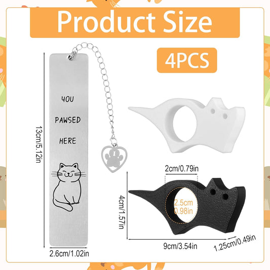 Ouligay 4 PCS Cat Book Page Holder Set Cat Thumb Book Page Holder for Reading Sturdy Thumb Bookmark Reading Accessories Gifts for Women Men Writer Bookworm Readers