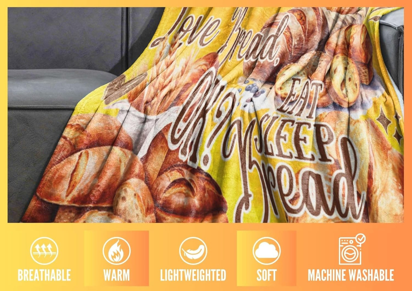 Bread Bakery Gifts Blanket, Bed Flannel Plush Throw, for Bread Lover, Women, Female (50"x 65")