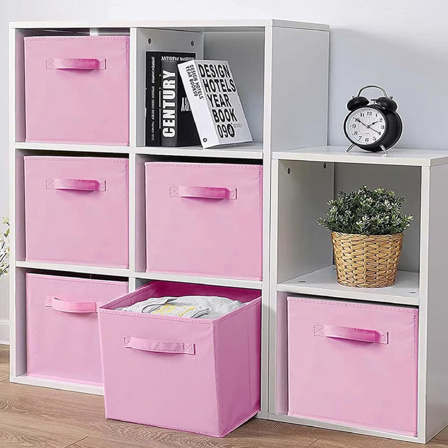 Storage bins collapsible storage bins,cube storage organizer (Pack of 3) 10.5 * 10.5 * 11 inch,For home and office Collapsible Closet Shelf Organizers, Drawer Organizers(Pink)