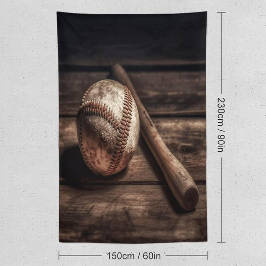 FodPand Baseball on Wooden Tapestry Anti-fading Wall Tapestry with Installation Kit Backdrop Banner Multipurpose Aesthetic Tapestries Boho Wall Art Hanging Decorative Blanket 60"x90"