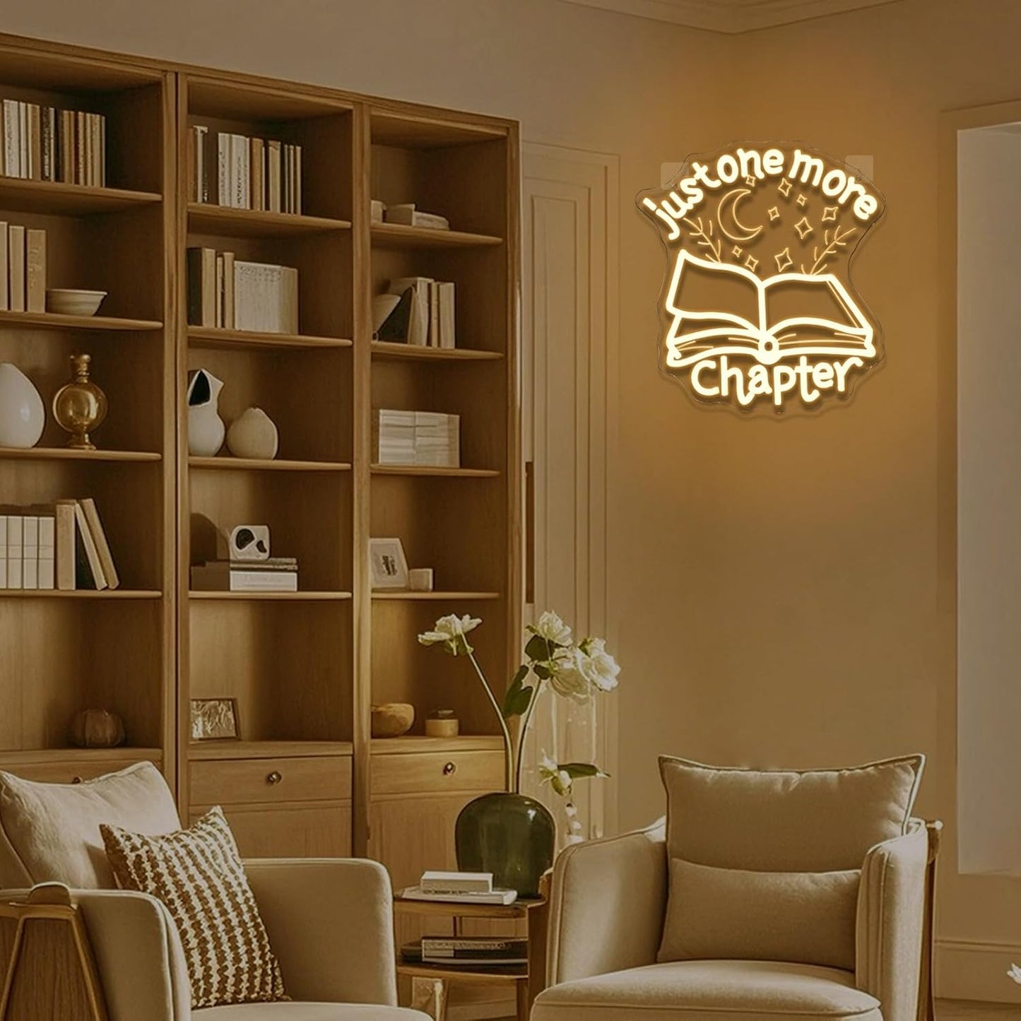 Runalosa Just One More Chapter Neon Sign Dimmable Reading Neon Light Sign for Wall Decor Letters Led Signs for Bookshelf Reading Corner Library Reading Club Bookstore Decor Reader Gifts 12.6" x 13.8"