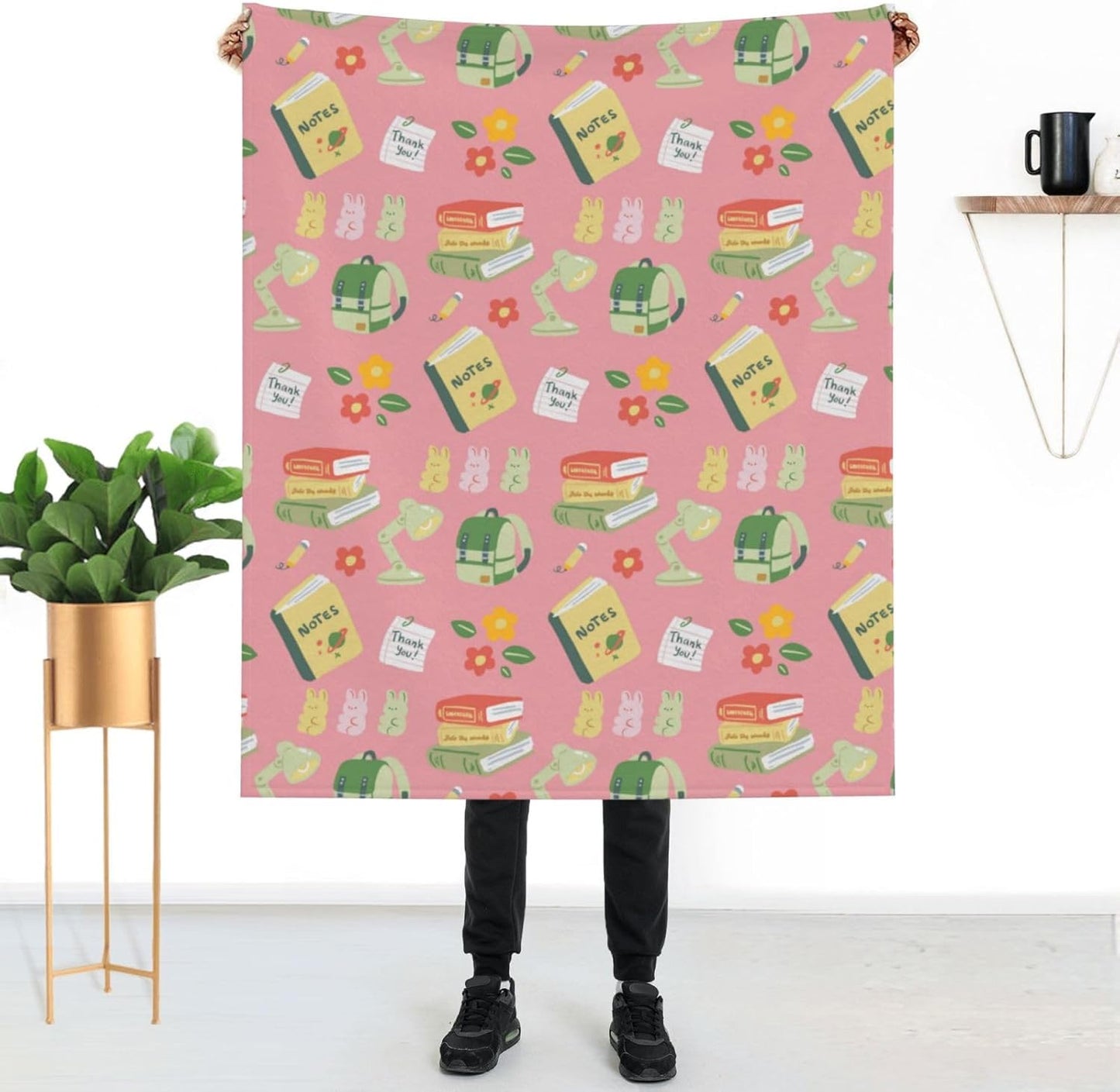 Throw Blanket for Couch Soft Flannel Lightweight Books Blankets Cozy Cute Printed Travel Warm Throws Sherpa Fleece for Women Men 50x60 inch
