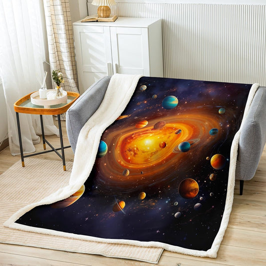 Feelyou Space Sherpa Blanket Purple Galaxy Fleece Throw Blanket for Kids Boys Girls Outer Space Plush Blanket Earth Planets Stars Fuzzy Blanket for Sofa Bed Couch,Throw 50x60 Inches