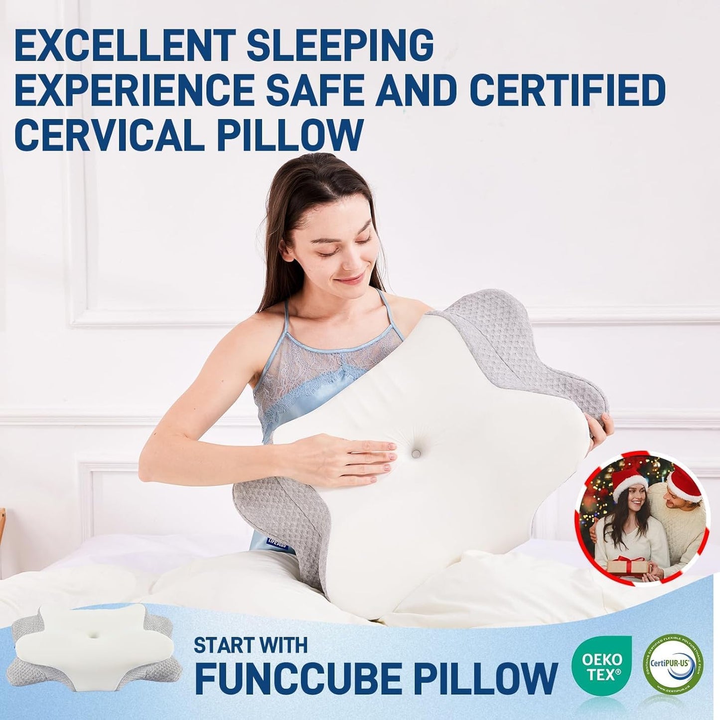 Cervical Neck Pillow - Memory Foam Pillow for Pain Relief Sleeping, Ergonomic Neck Support Contour Pillows for Side Back Stomach Sleepers,Orthopedic Breathable Pillowcase (Grey White)