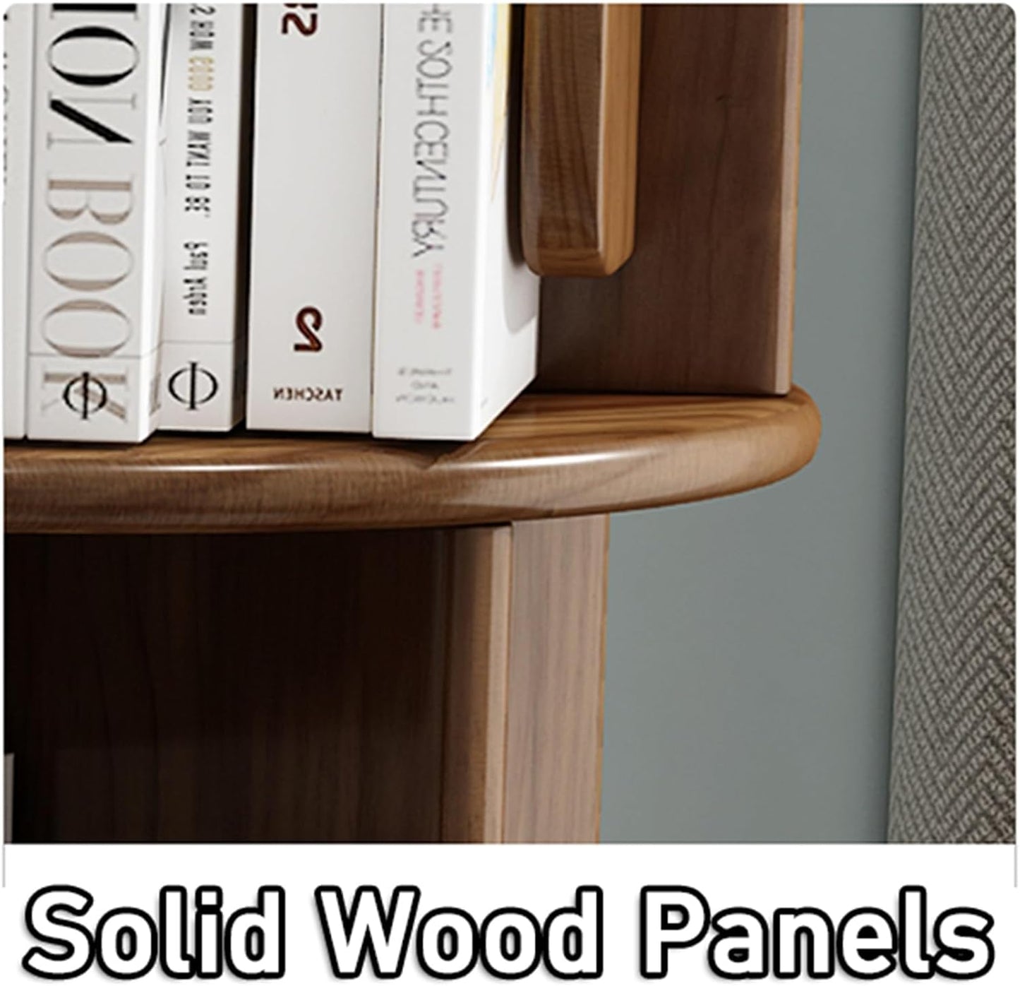 4-Tier Bookshelf, 360 Display Rotating Floor Standing Bookcase Storage Rack, Narrow Book Shelf for Bedroom, Living Room, Study Room (Walnut 4) (Wood 4)
