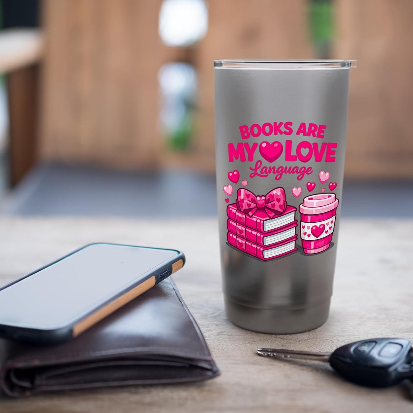 Books Are My Love Language Valentine Book Lover Bow Coffee Stainless Steel Insulated Tumbler