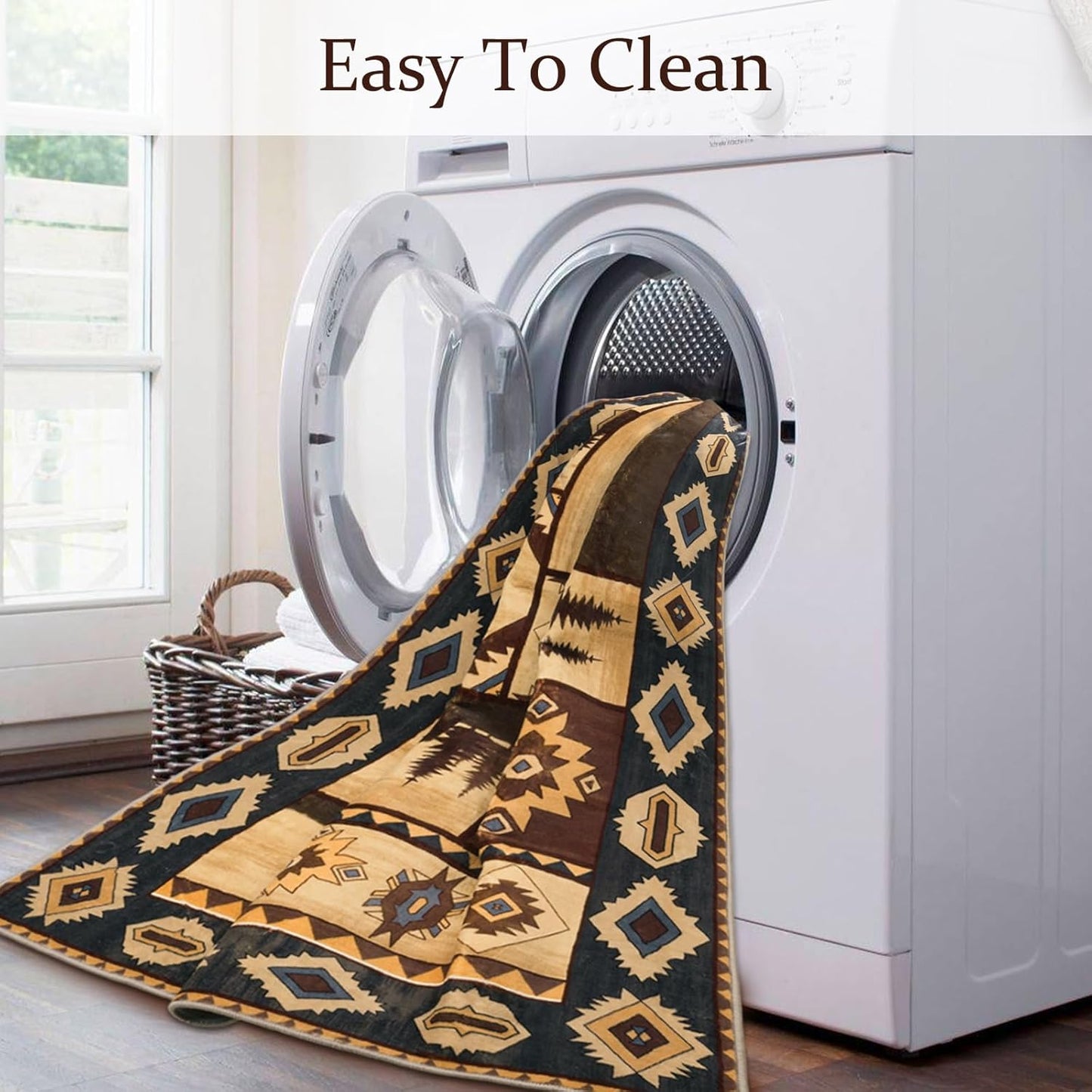Farmhouse Area Rug 5x7, Animal Print Rug, Living Room Rugs Washable, Non-Slip Faux Wool Rustic Cabin Rugs Floor Carpet, Vintage Country Home Decor