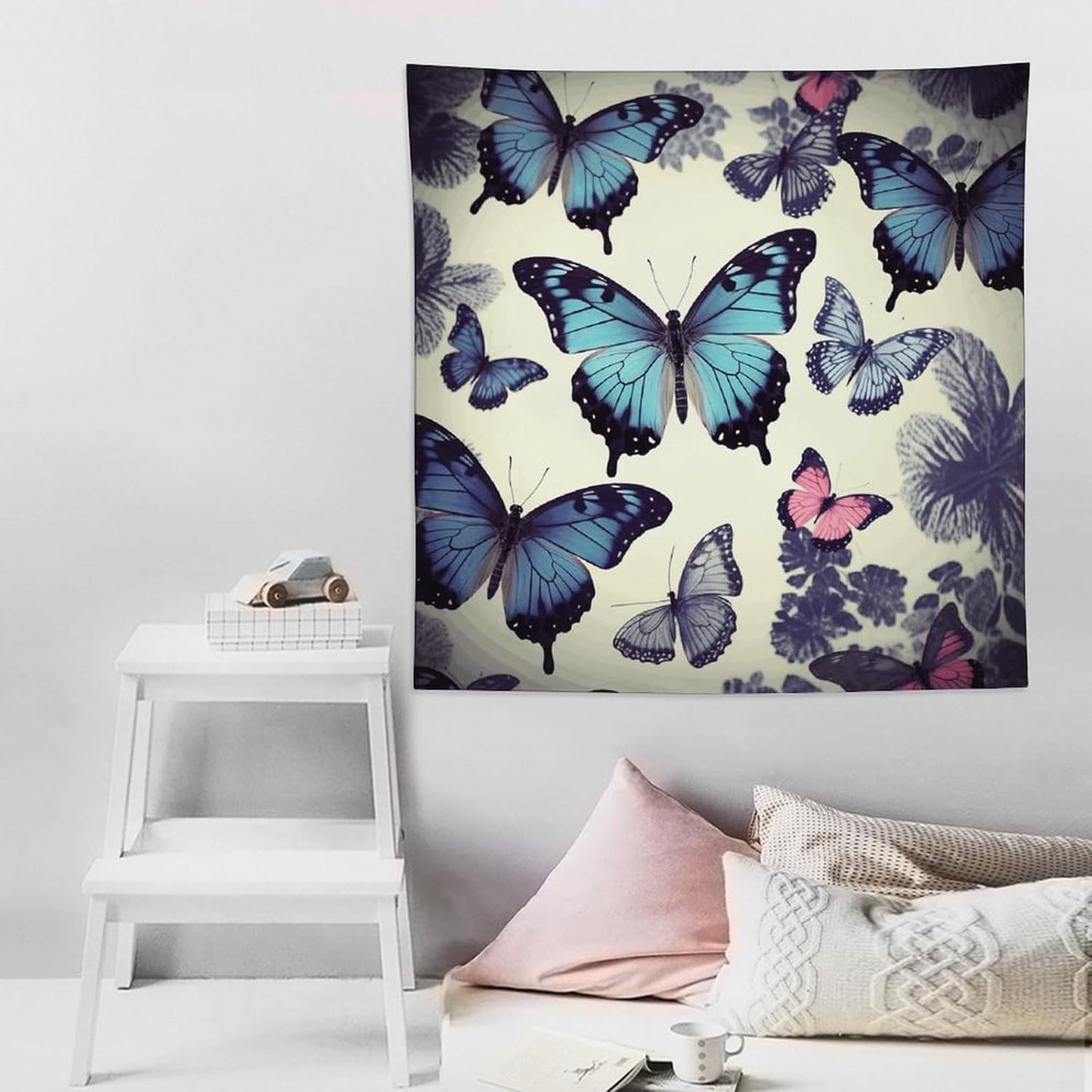 FodPand Beautiful Butterfly Tapestry Anti-fading Wall Tapestry with Installation Kit Backdrop Banner Multipurpose Aesthetic Tapestries Boho Wall Art Hanging Decorative Blanket 60"x60"